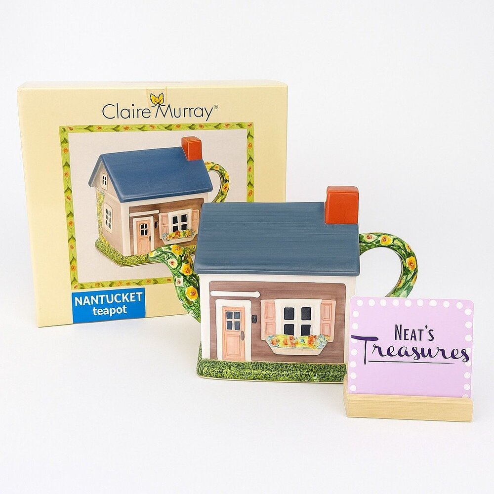 Sakura Claire Murray NANTUCKET Earthenware Hand Painted Flower House Teapot NEW